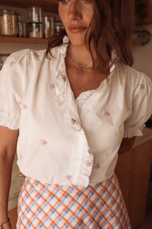 Roisin floral scalloped white blouse