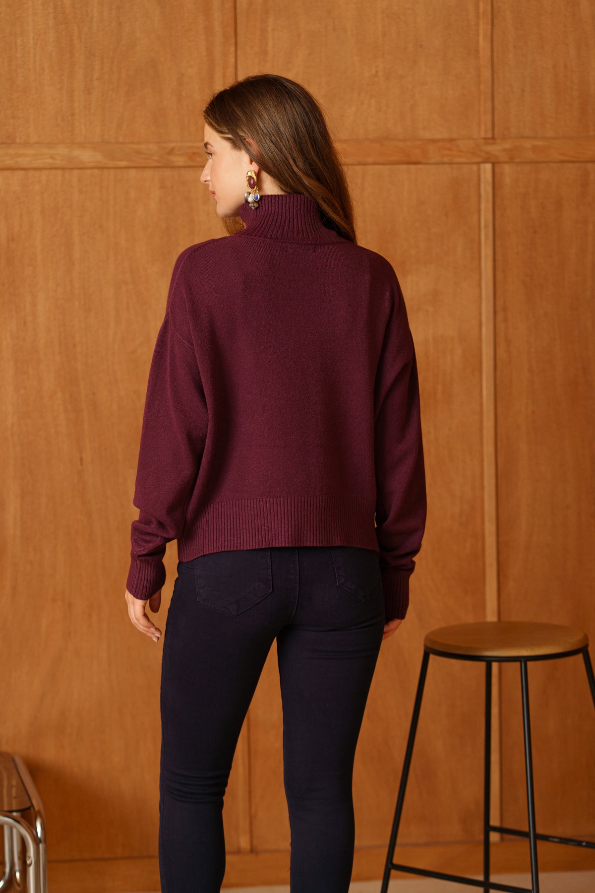 Poppy burgundy polo neck jumper