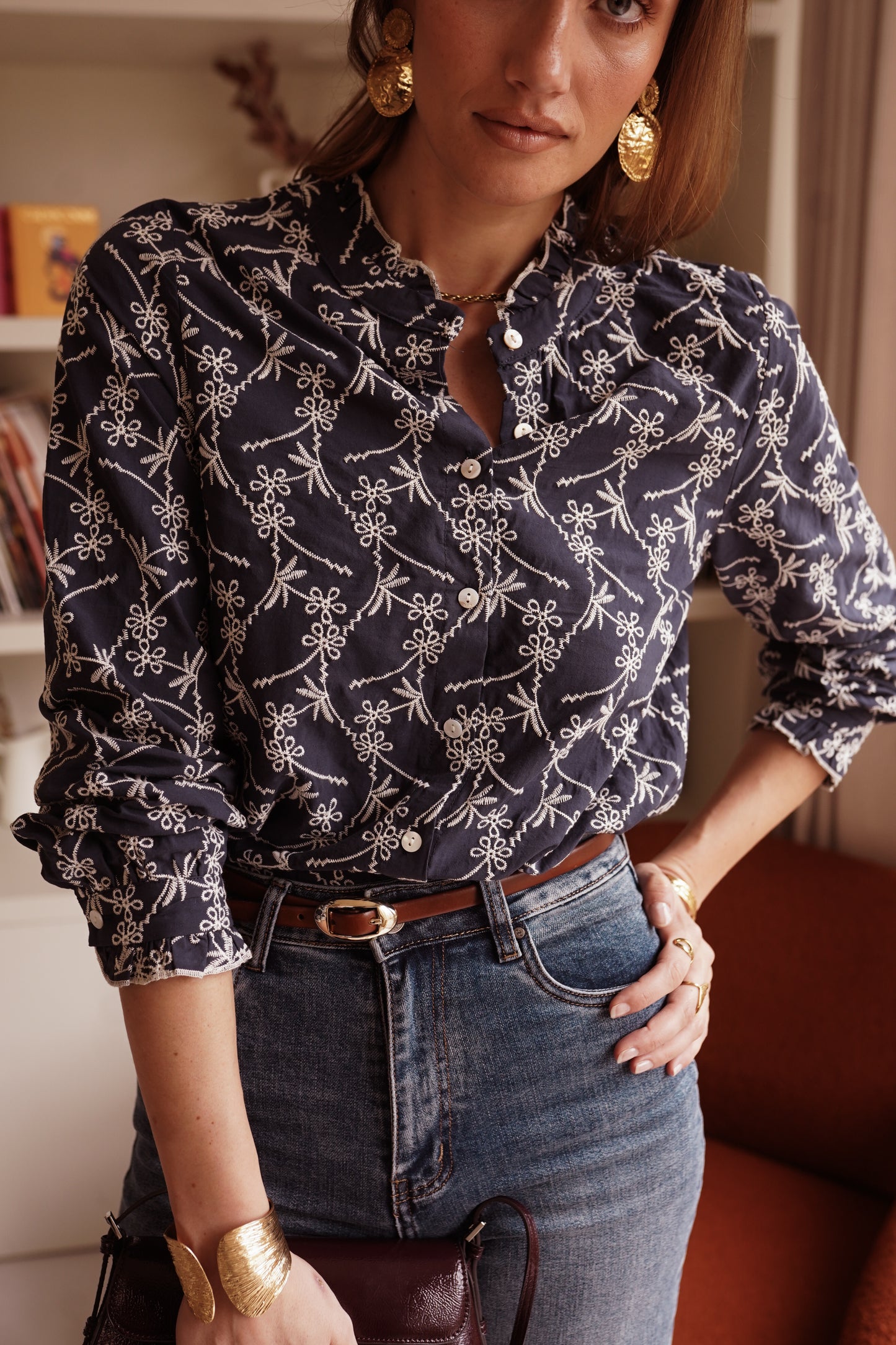 Kendra navy embroidered blouse