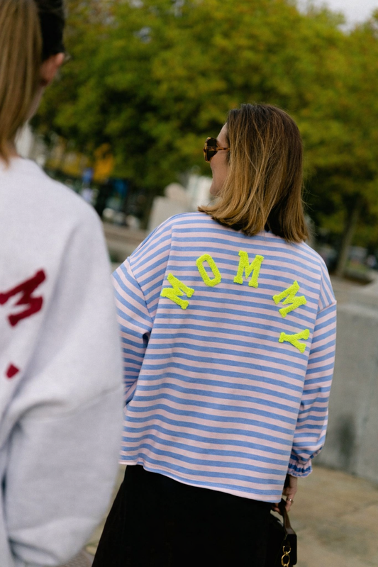 Mommy blue stripe neon yellow sweatshirt