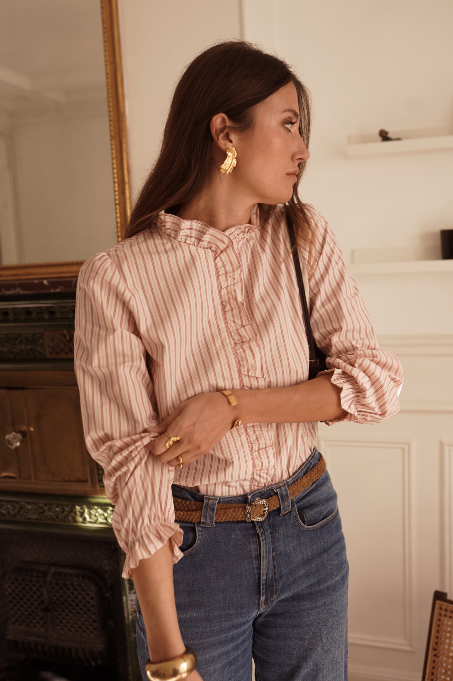 Simone pink striped cotton blouse