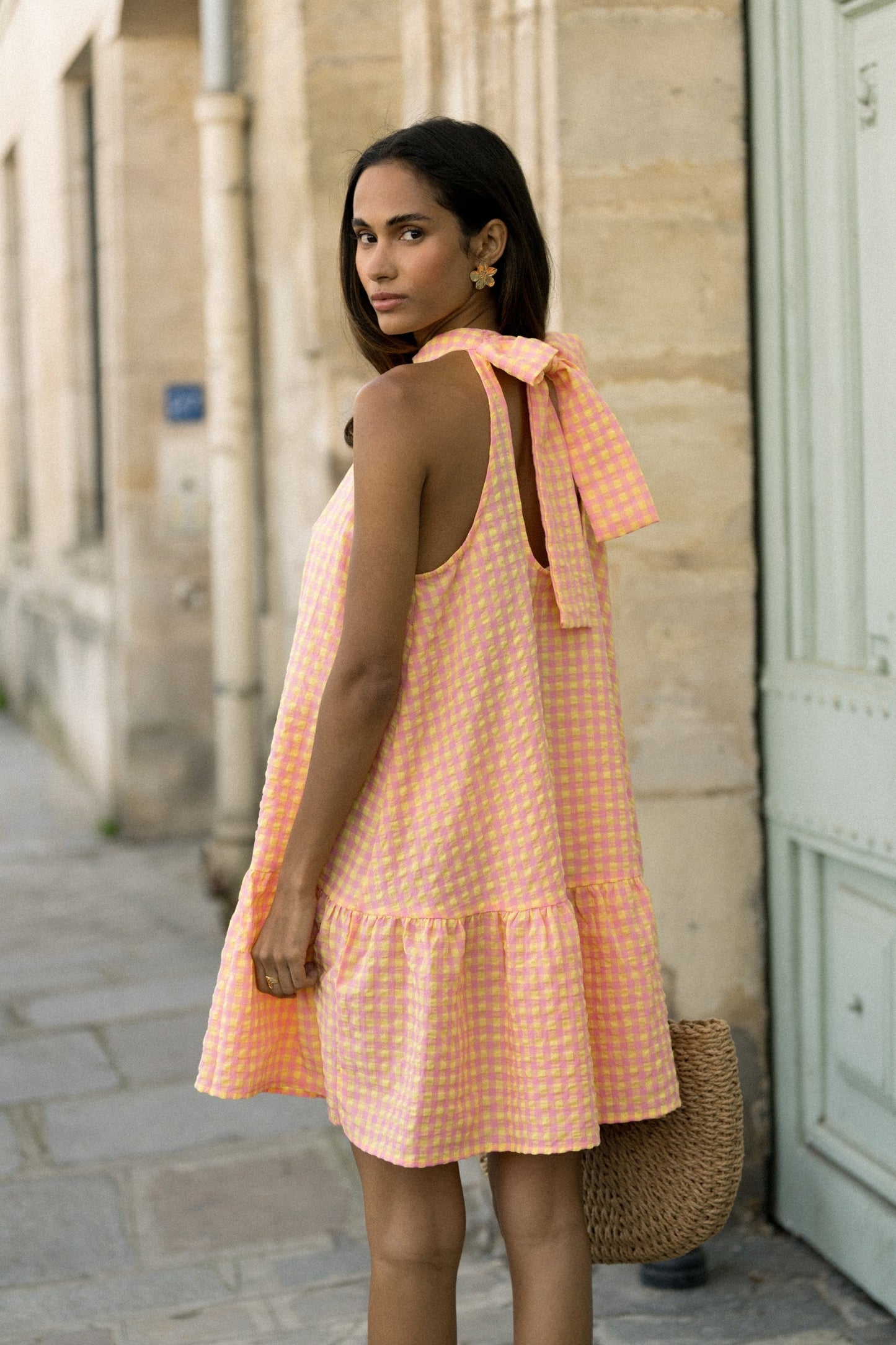 Suzy gingham bow back dress