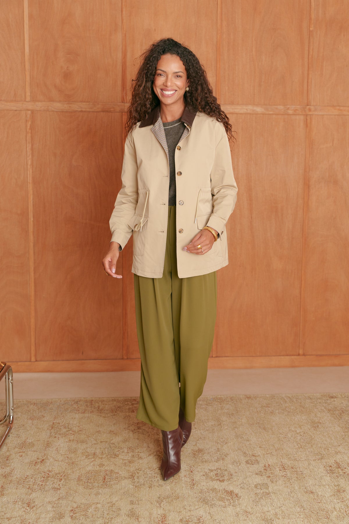Lucy leather collar utility barn jacket