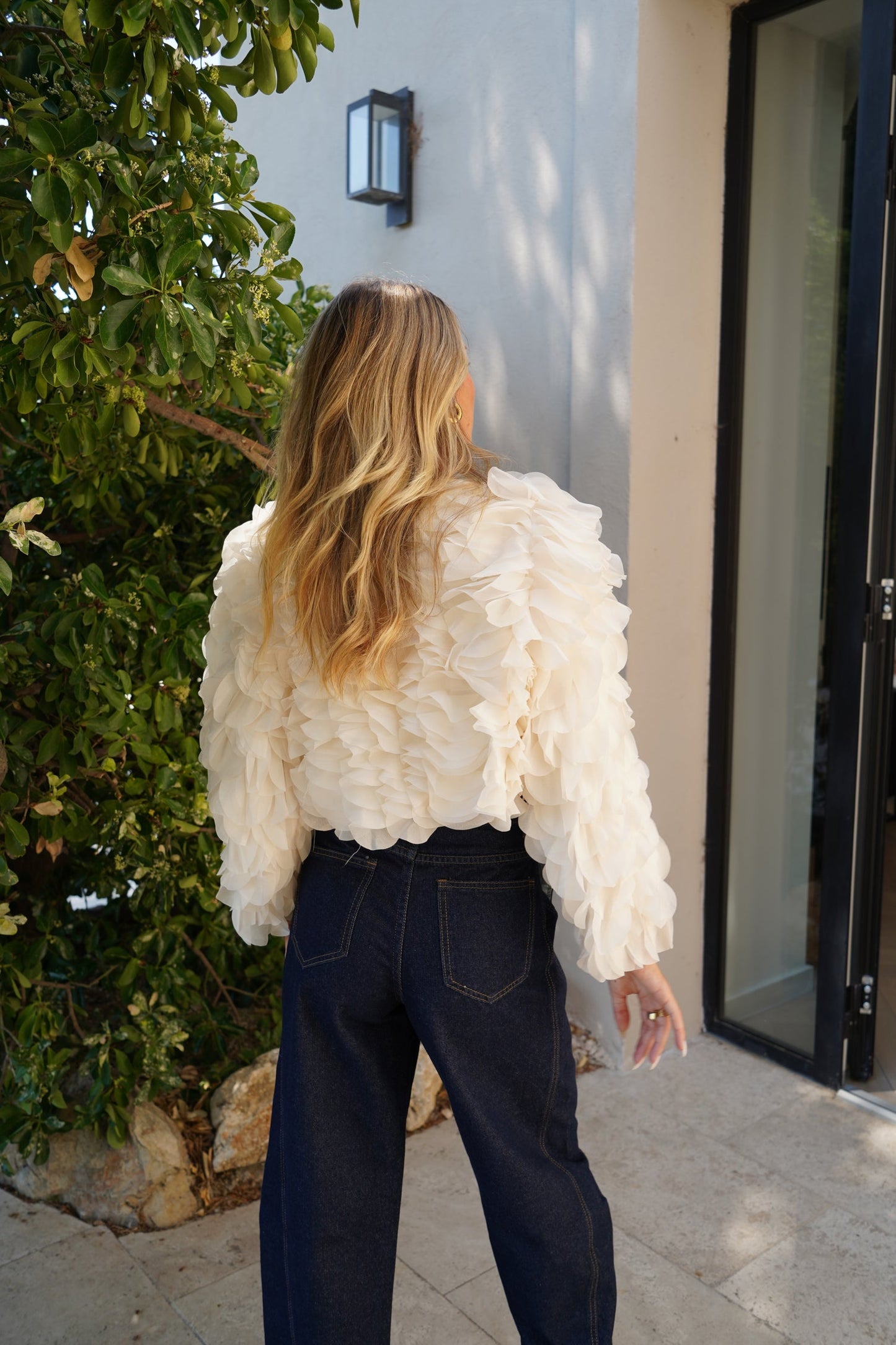 Kim ivory ruffle floral bolero jacket