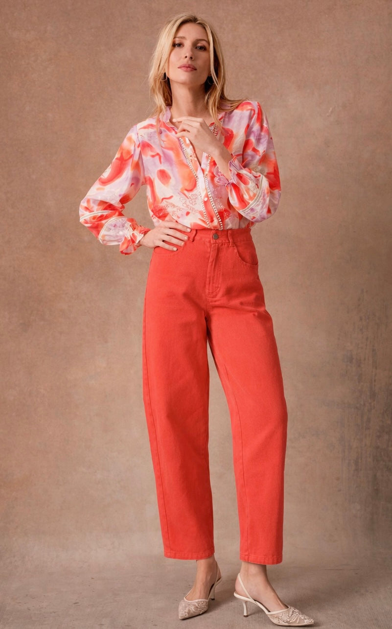 Odette coral orange balloon barrel Jeans