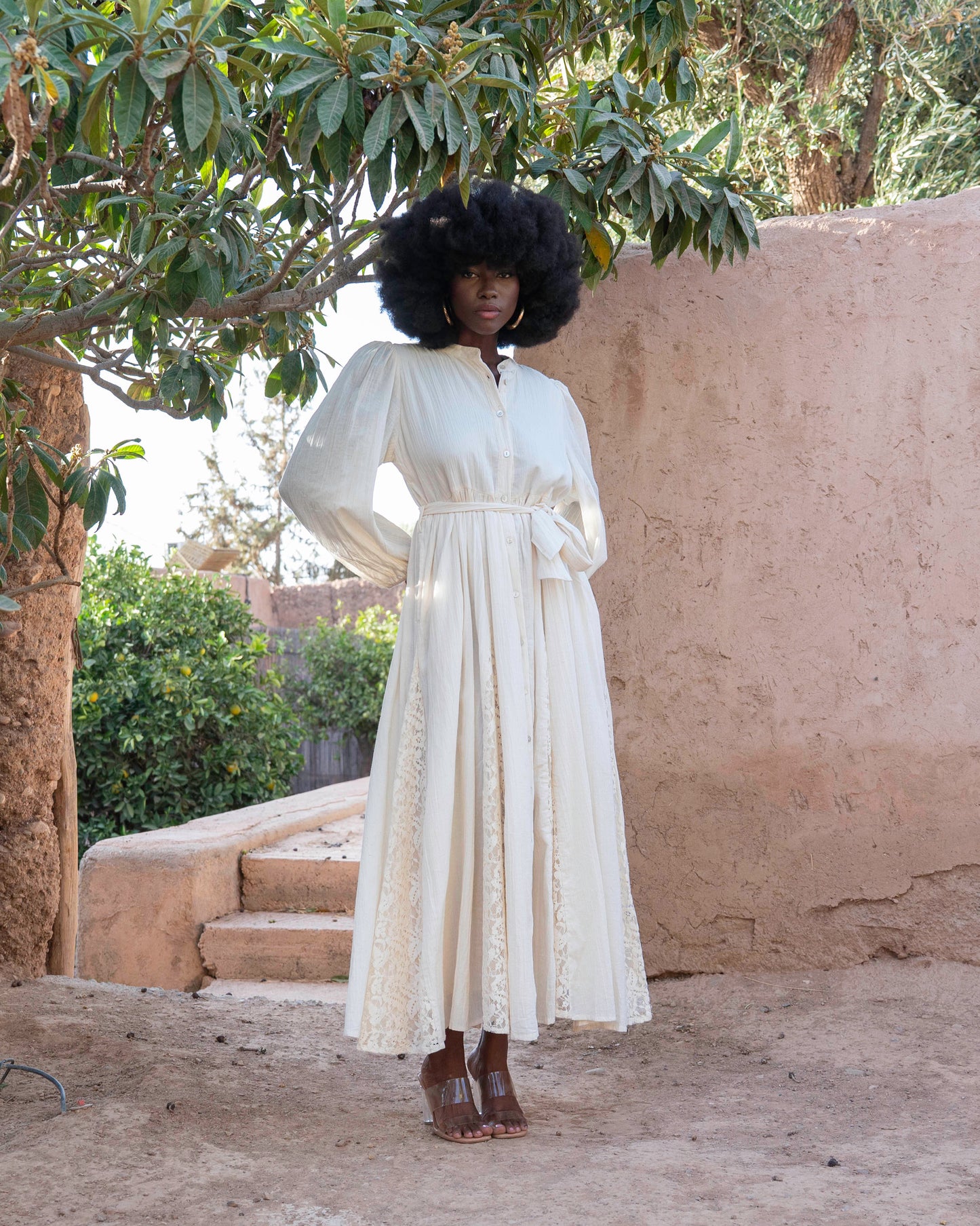 Amara cream puff sleeve long lace dress
