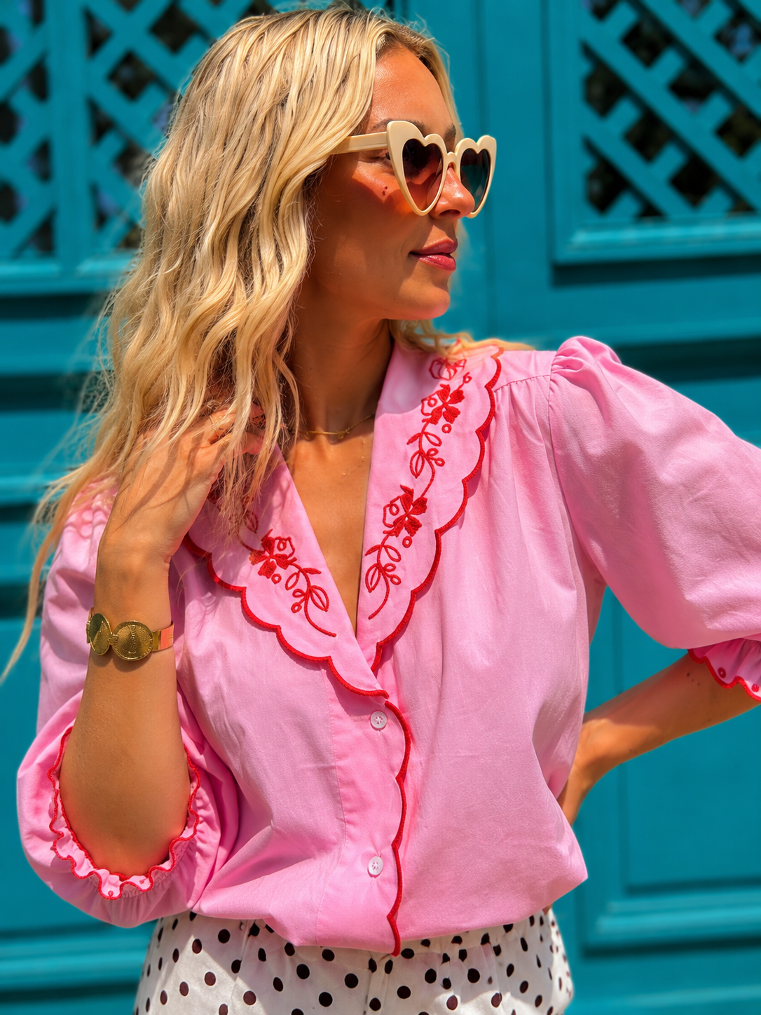 Victoria red and pink vintage style blouse