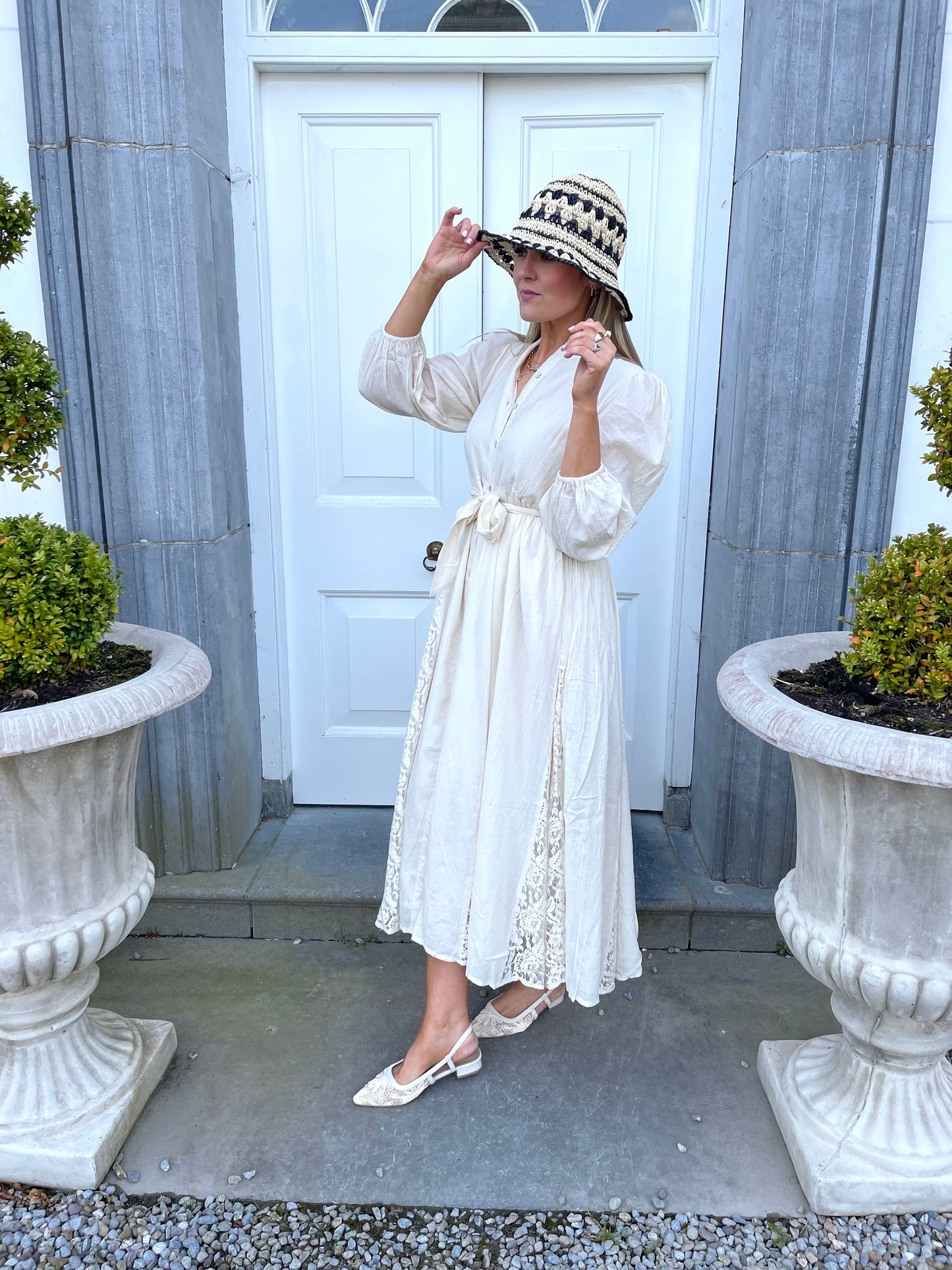 Amara cream puff sleeve long lace dress