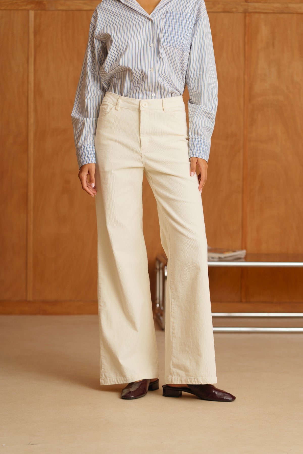 Kendra beige wide leg cords