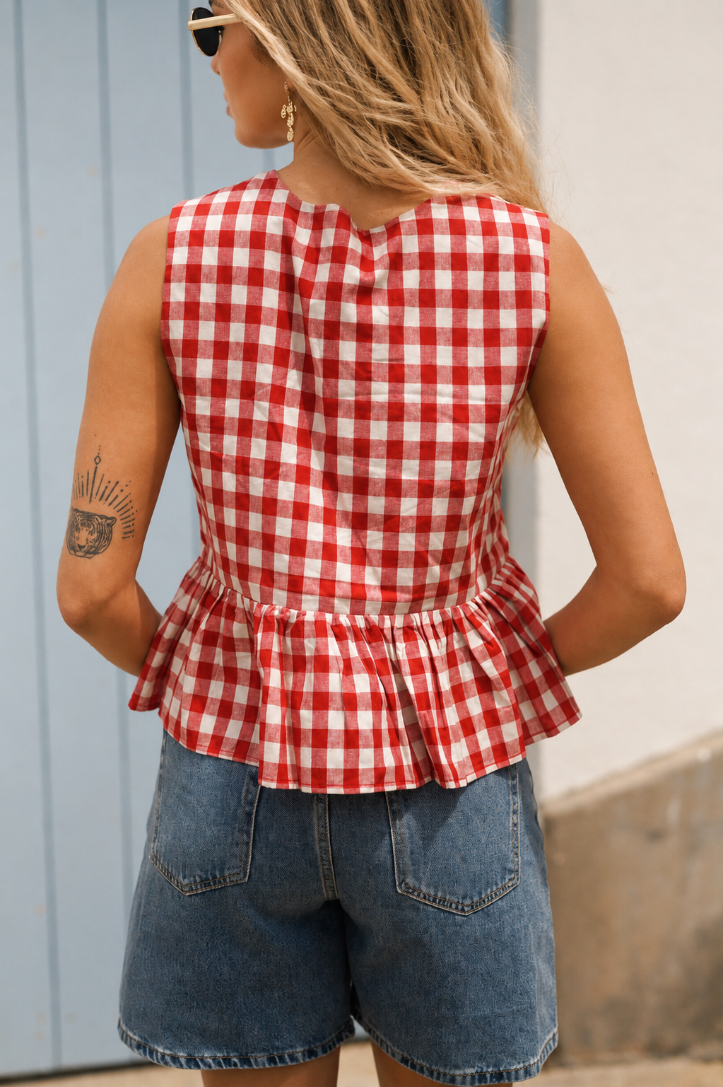 Olive red gingham reversible top