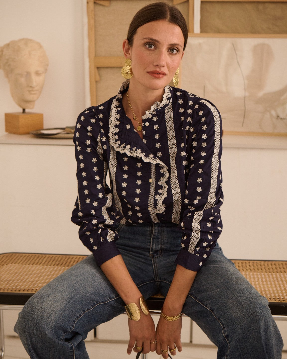 Molly navy embroidered blouse