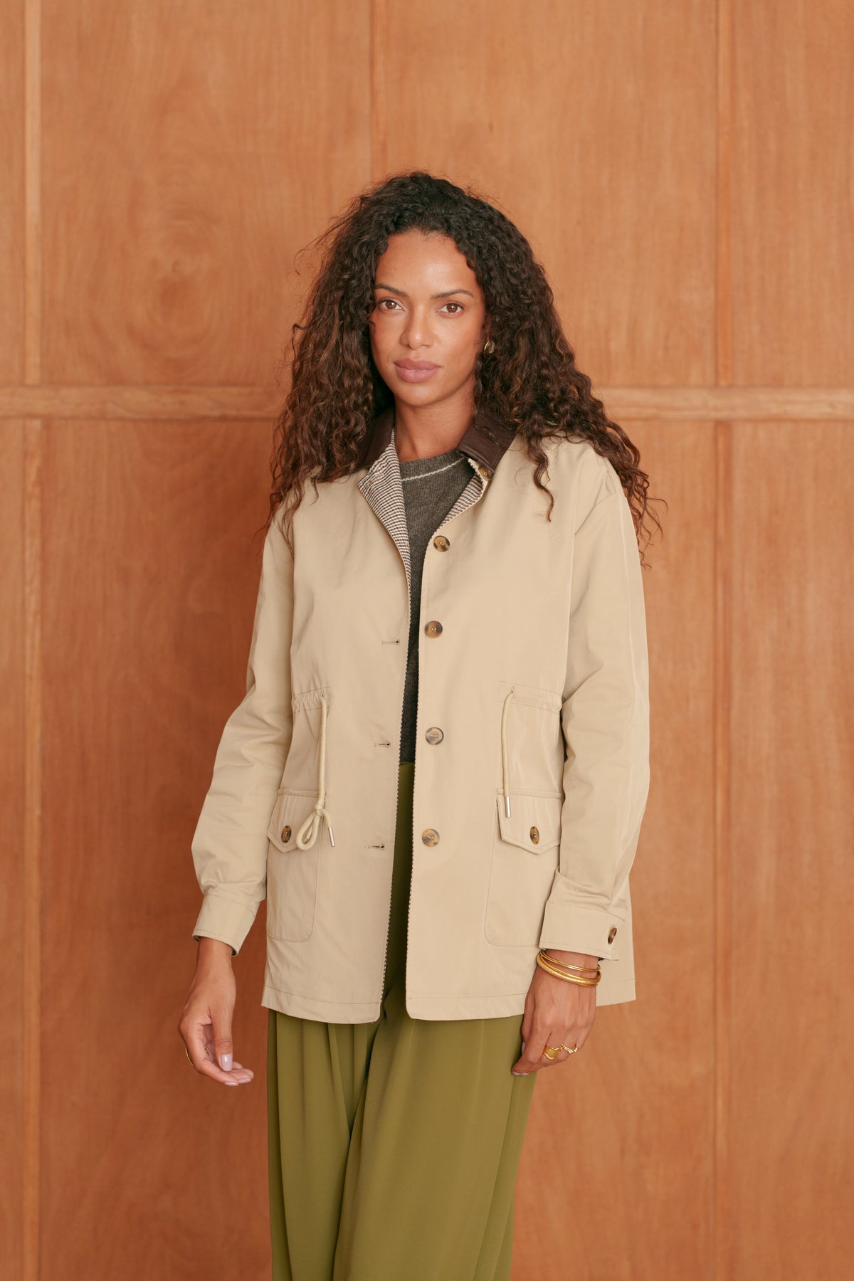Lucy leather collar utility barn jacket