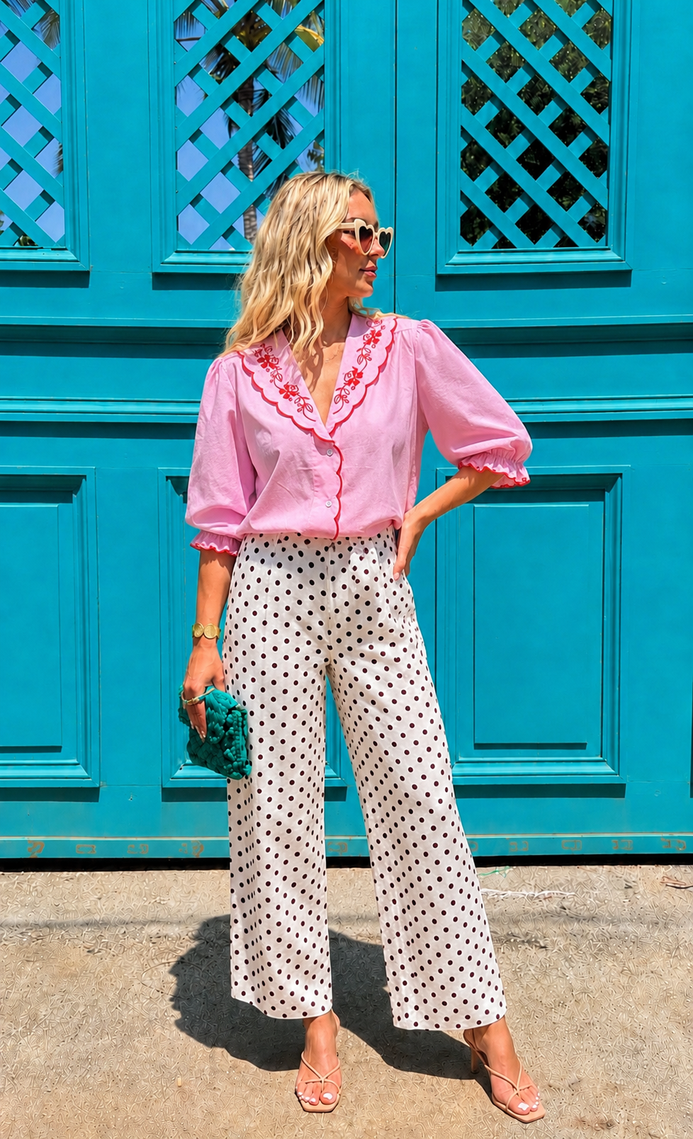 Victoria red and pink vintage style blouse