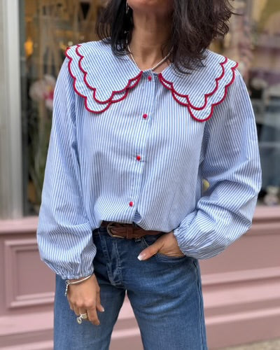 Sally blue stripe Peter Pan collar shirt
