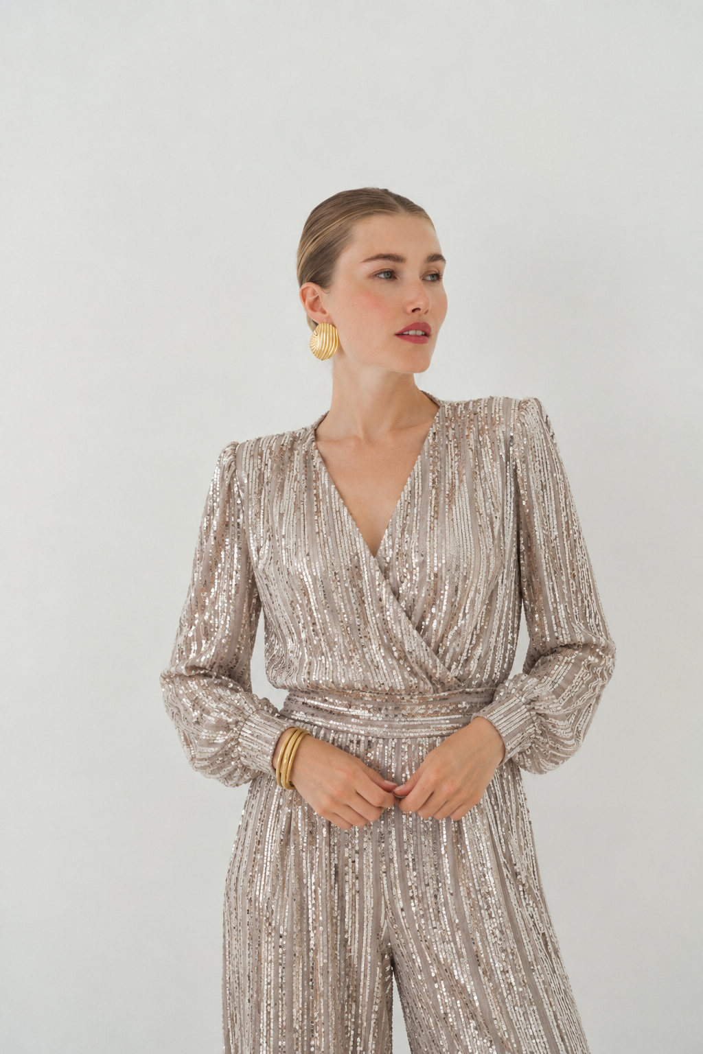 Esme beige sequin jumpsuit