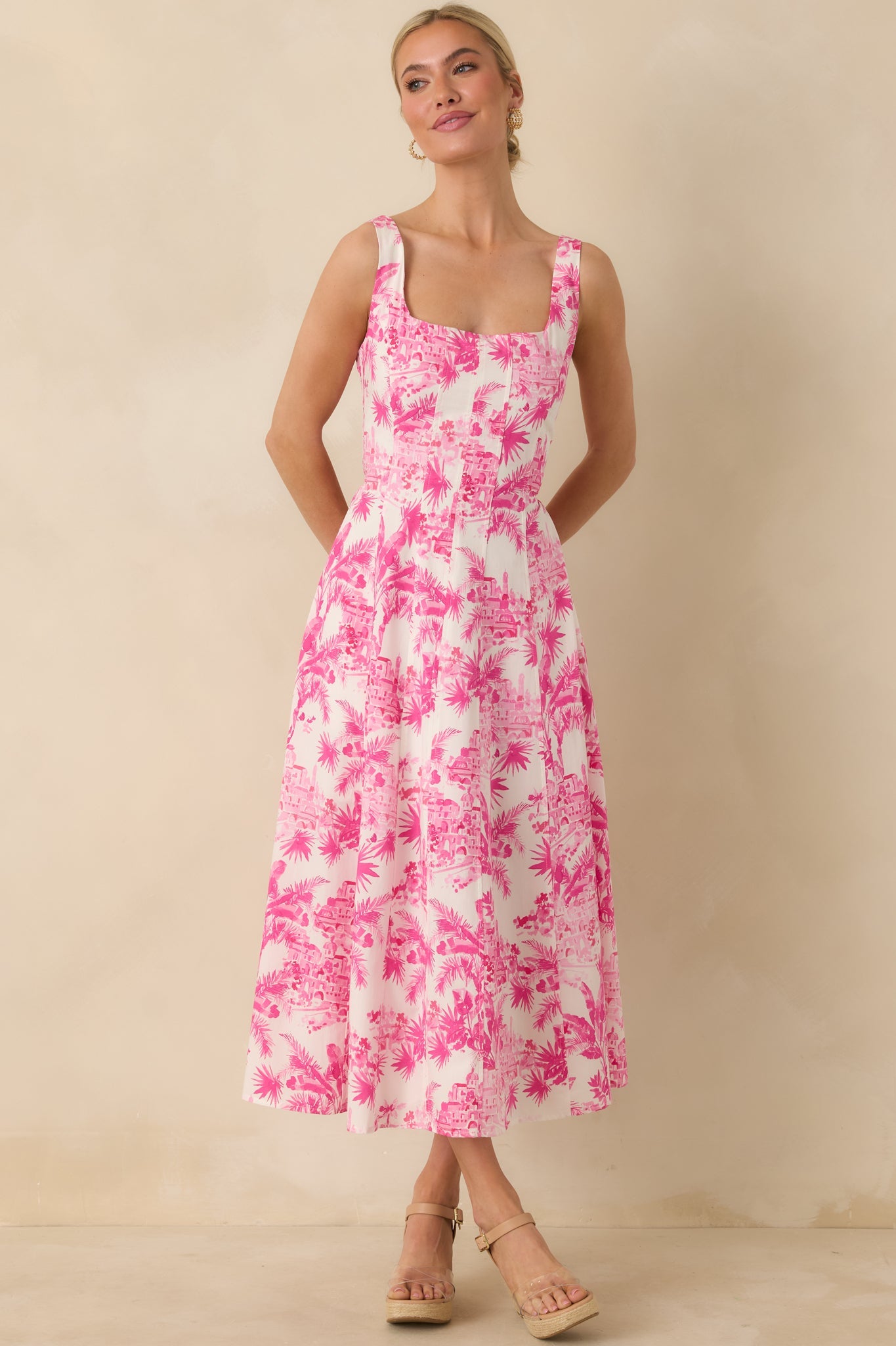 Laguna palm square neck panelled dress