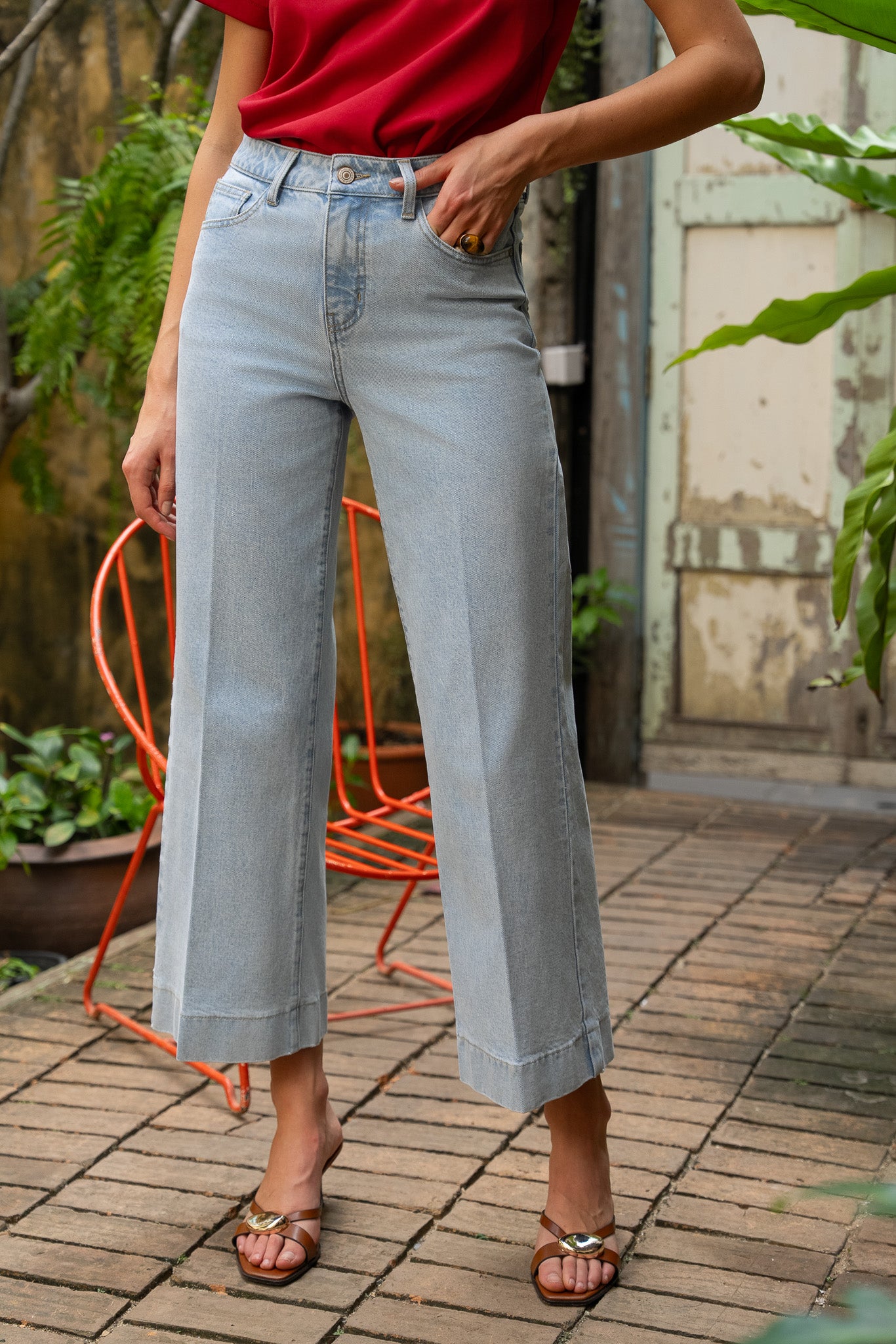 Wide leg light blue denim jeans