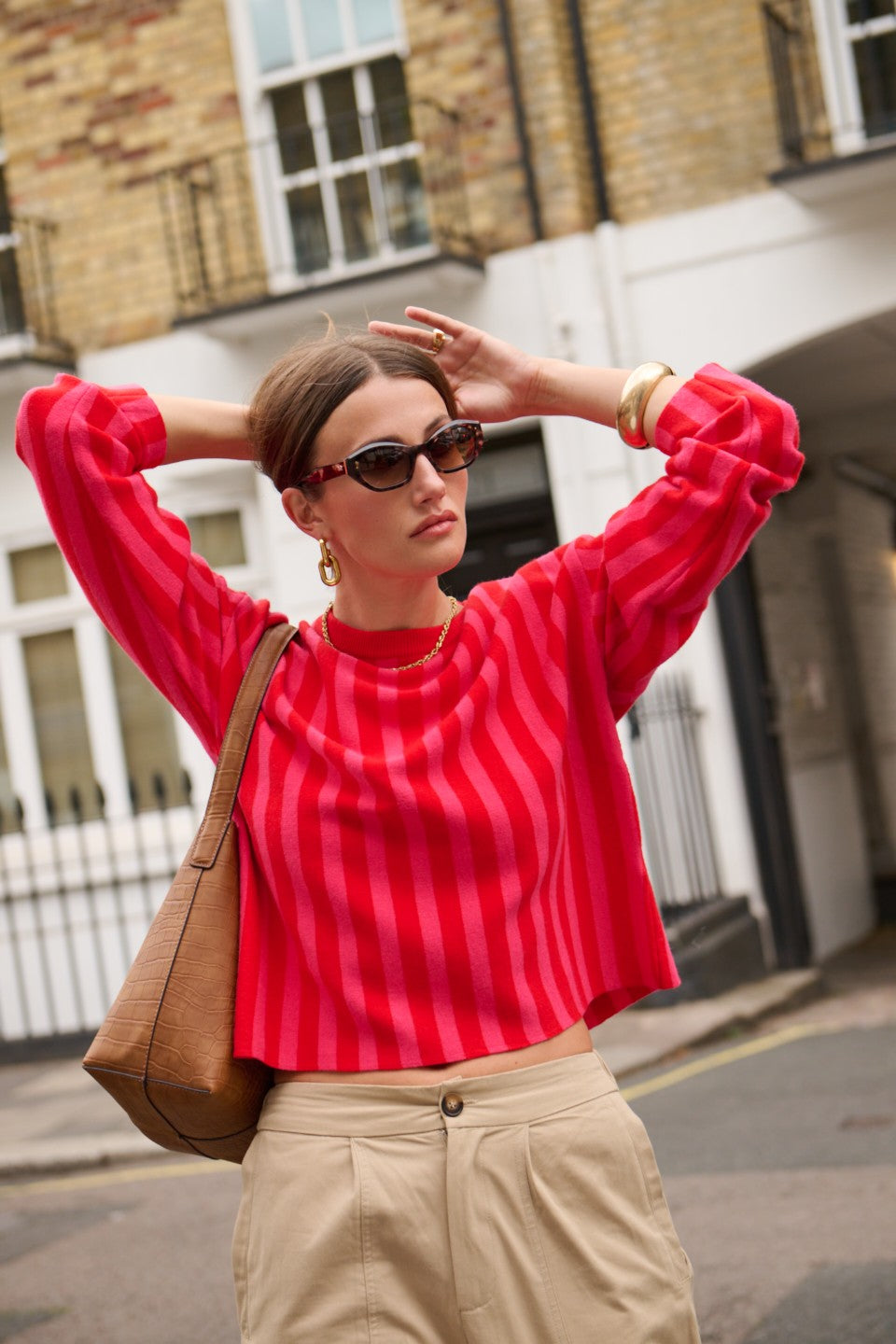 Cara pink and red stripe jumper
