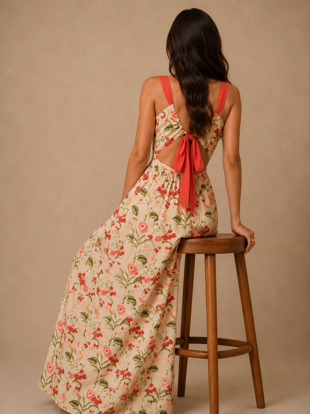 Marilyn floral bow tie back long dress