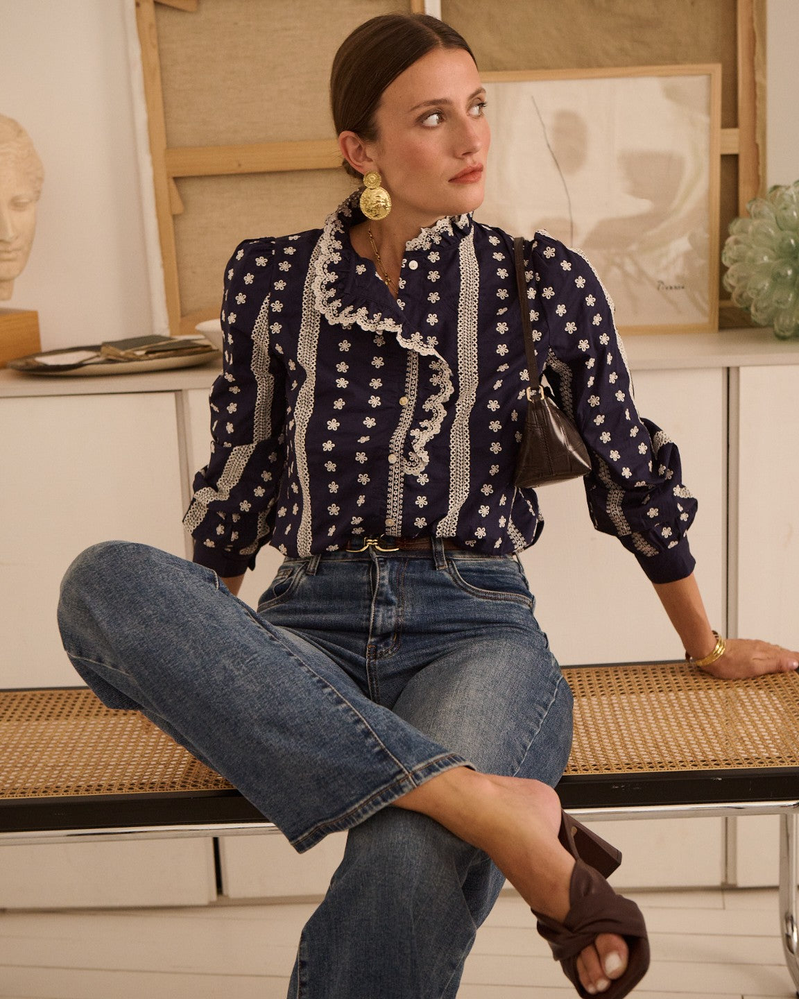 Molly navy embroidered blouse