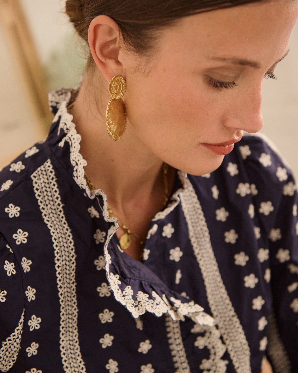 Molly navy embroidered blouse