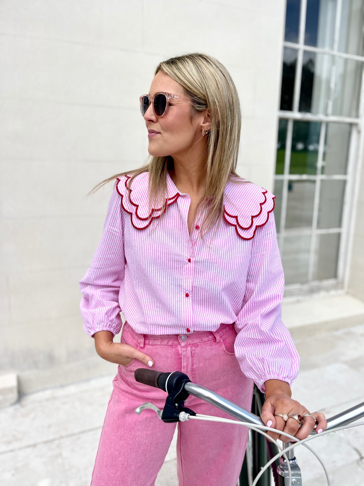 Sally pink stripe Peter Pan collar shirt
