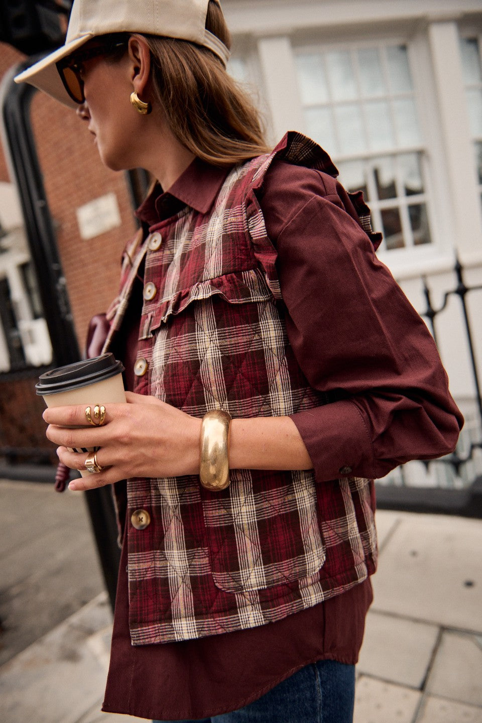 Billie tartan frill sleeve gilet