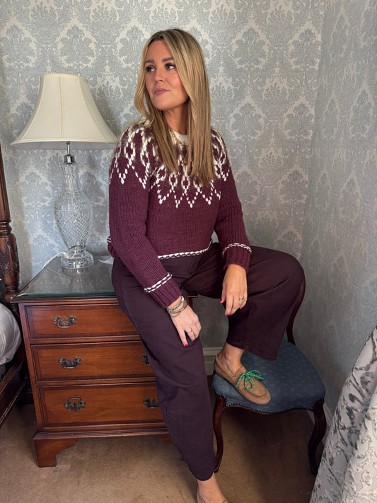 Penny burgundy fair isle jumper