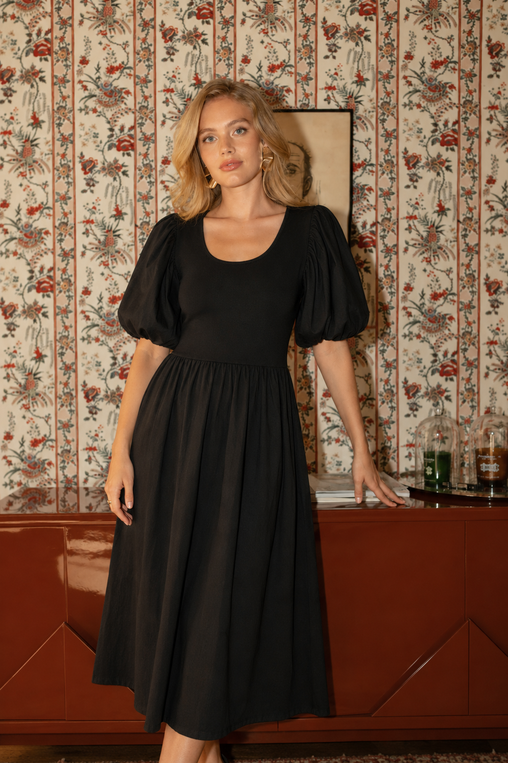 Freya balloon sleeve black dress