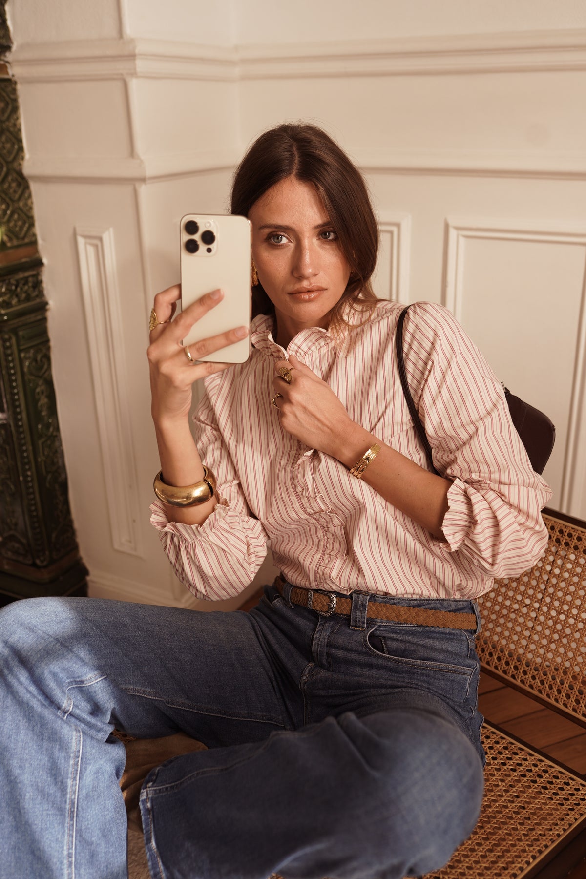 Simone pink striped cotton blouse