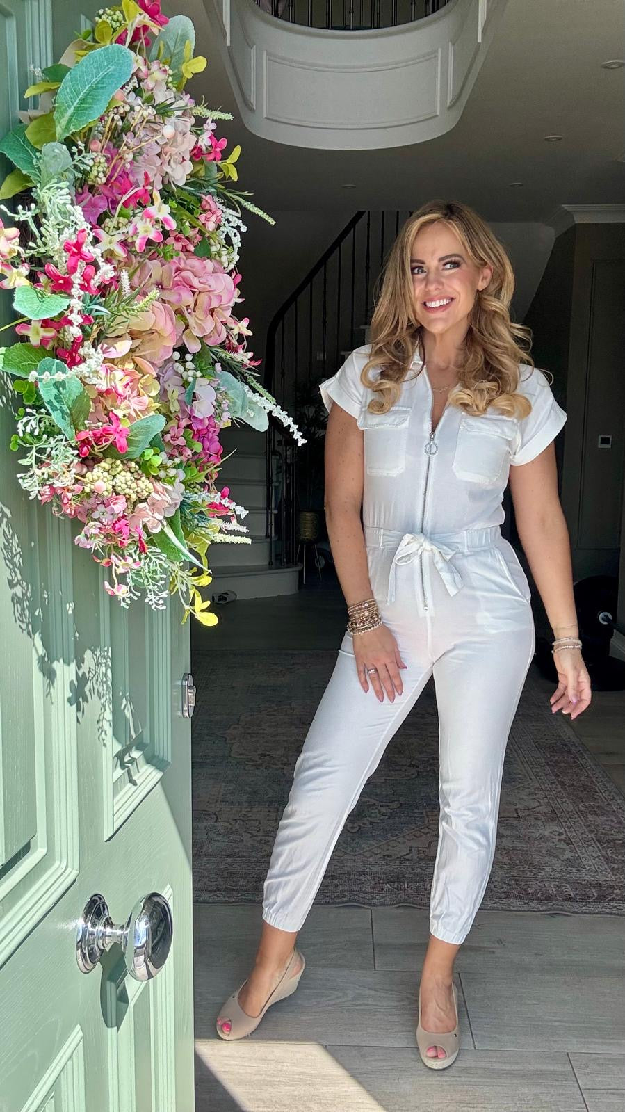 Somara white zipper denim jumpsuit