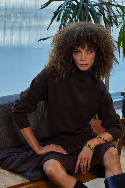 Preorder Isabelle chocolate brown polo neck jumper