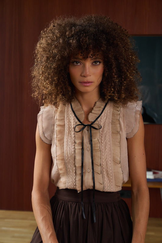 Lucy nude black bow sleeveless top