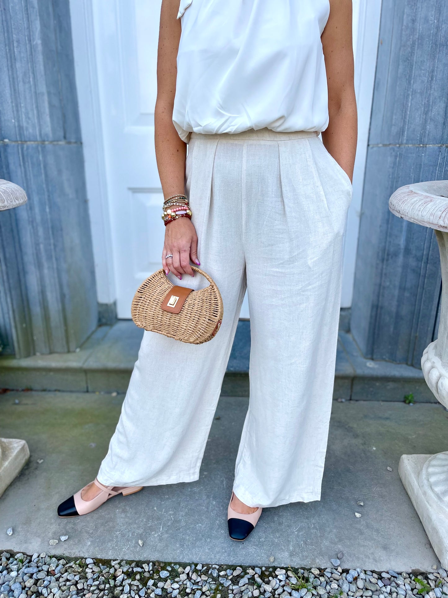 Marie flowy linen trousers with elastic waistband
