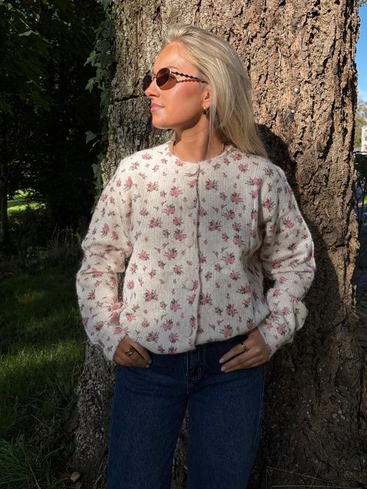 Amelia pink floral button cardigan