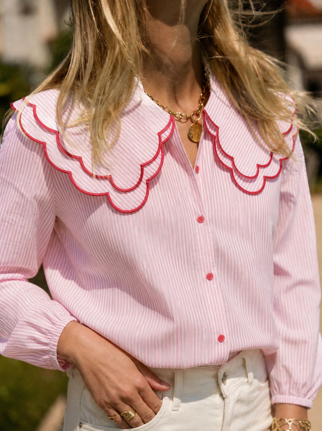 Sally pink stripe Peter Pan collar shirt