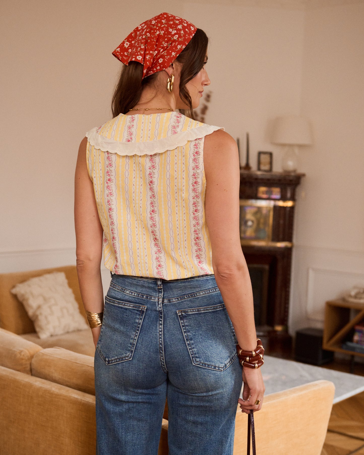 Martine yellow floral Peter Pan sleeveless blouse