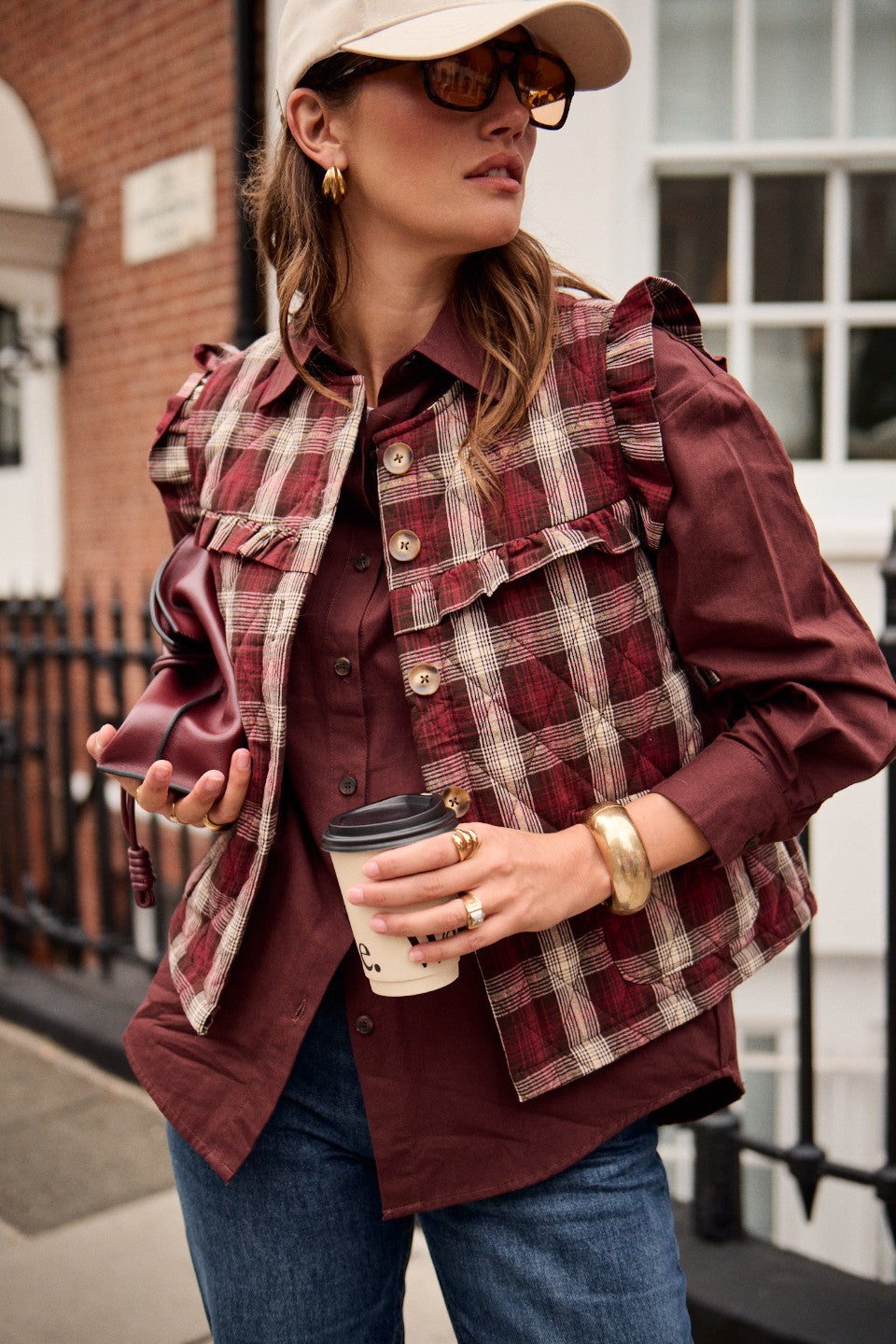 Billie tartan frill sleeve gilet