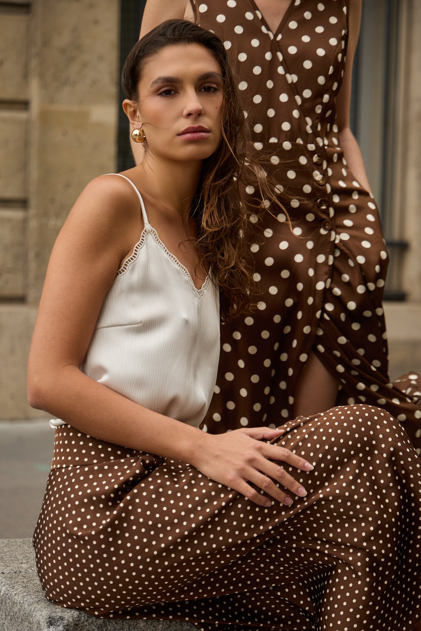 Clara chocolate brown polka dot skirt