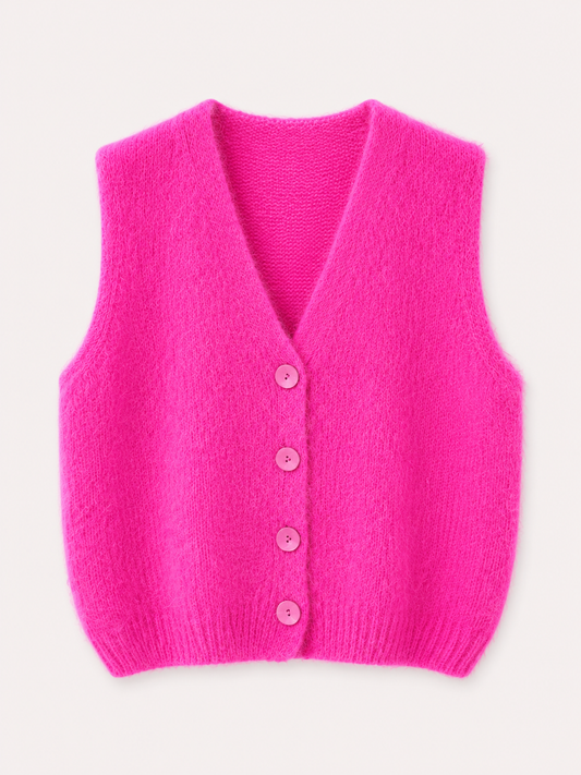 Luna neon pink v neck mohair top