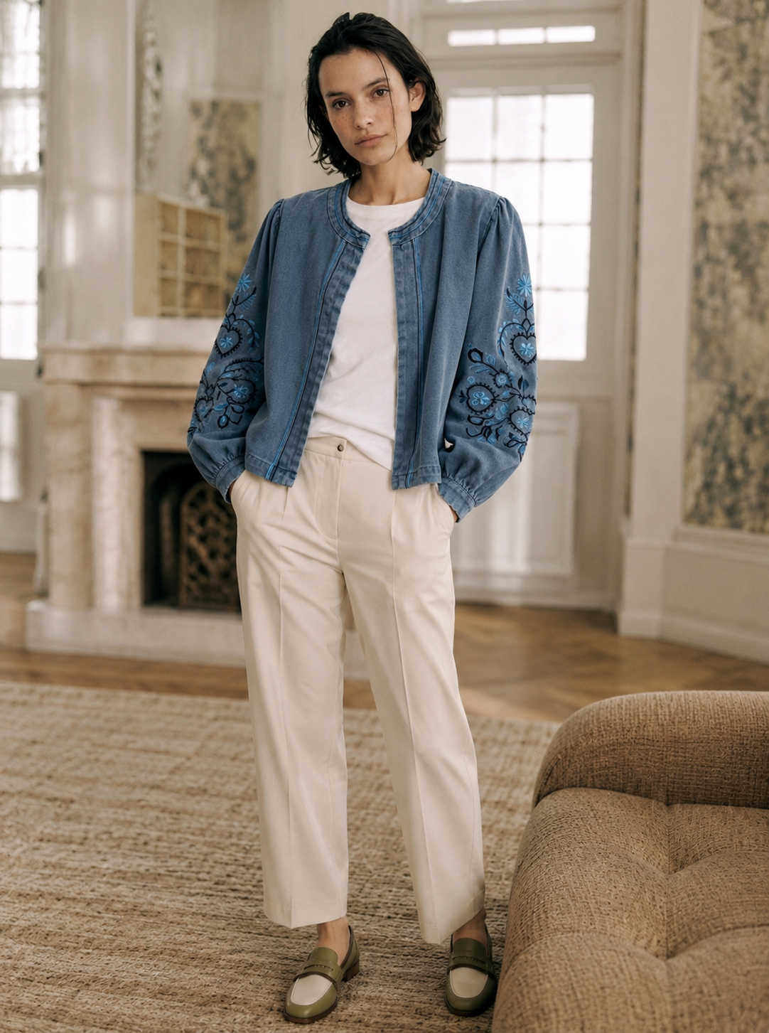 Cecilia blue denim floral boho jacket