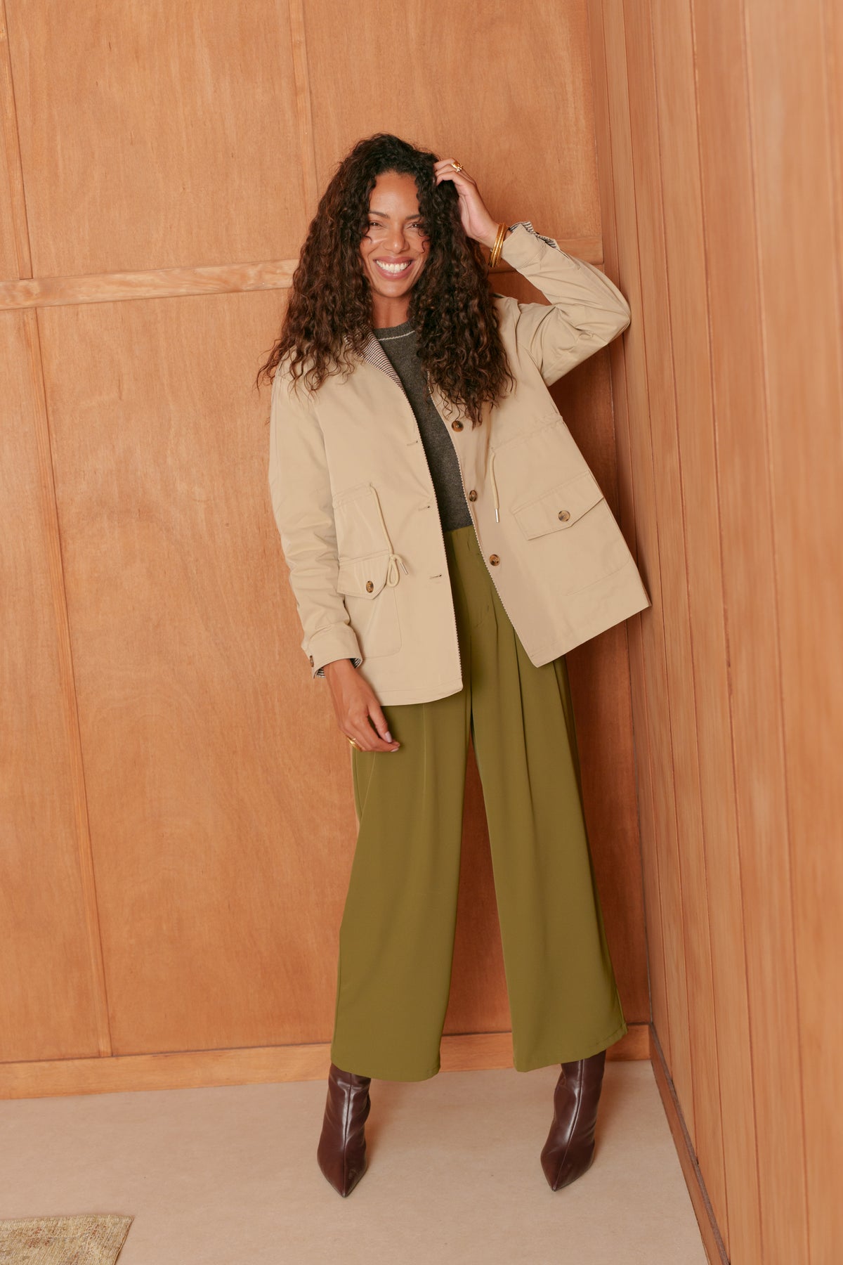 Lucy leather collar utility barn jacket