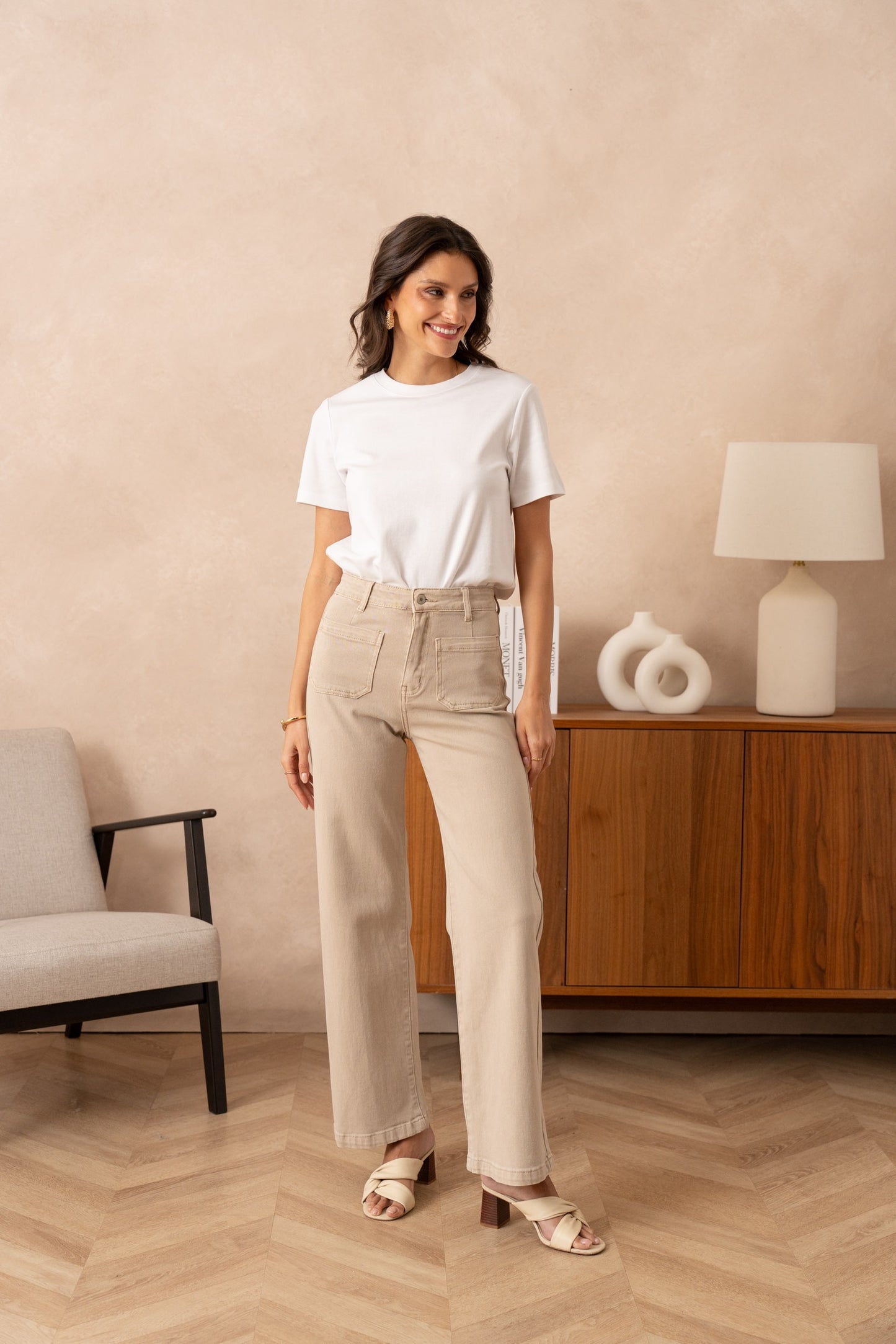 Georgia beige wide leg jeans
