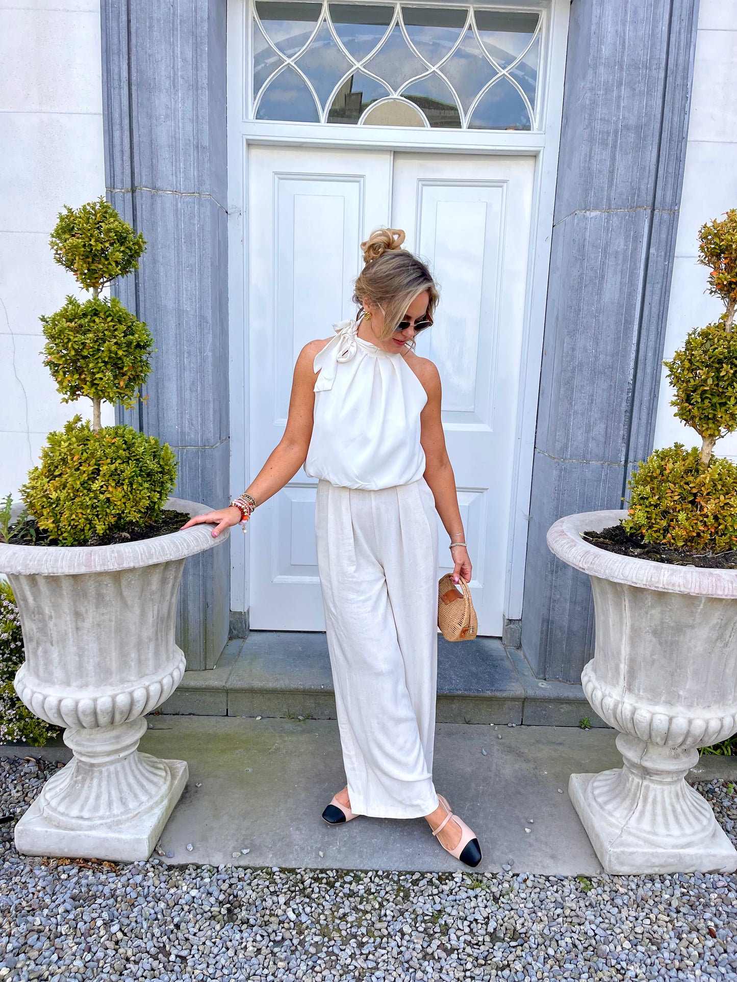 Marie flowy linen trousers with elastic waistband