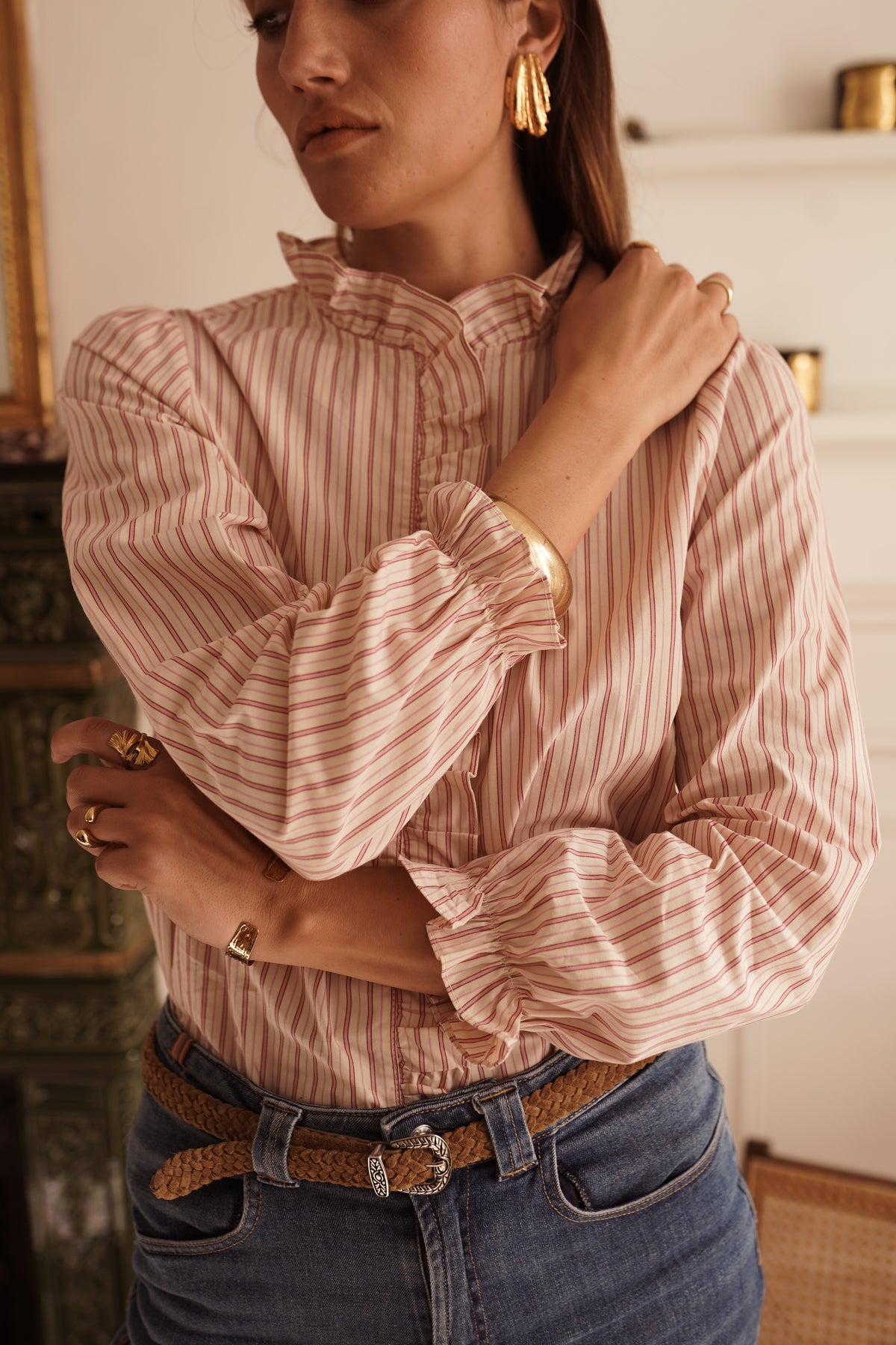 Simone pink striped cotton blouse