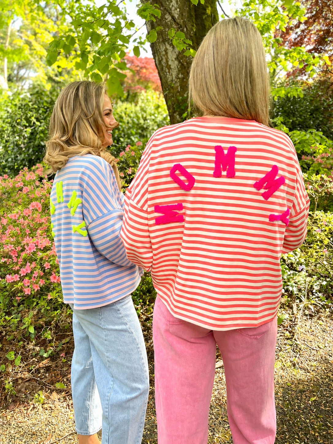 Mommy blue stripe neon yellow sweatshirt