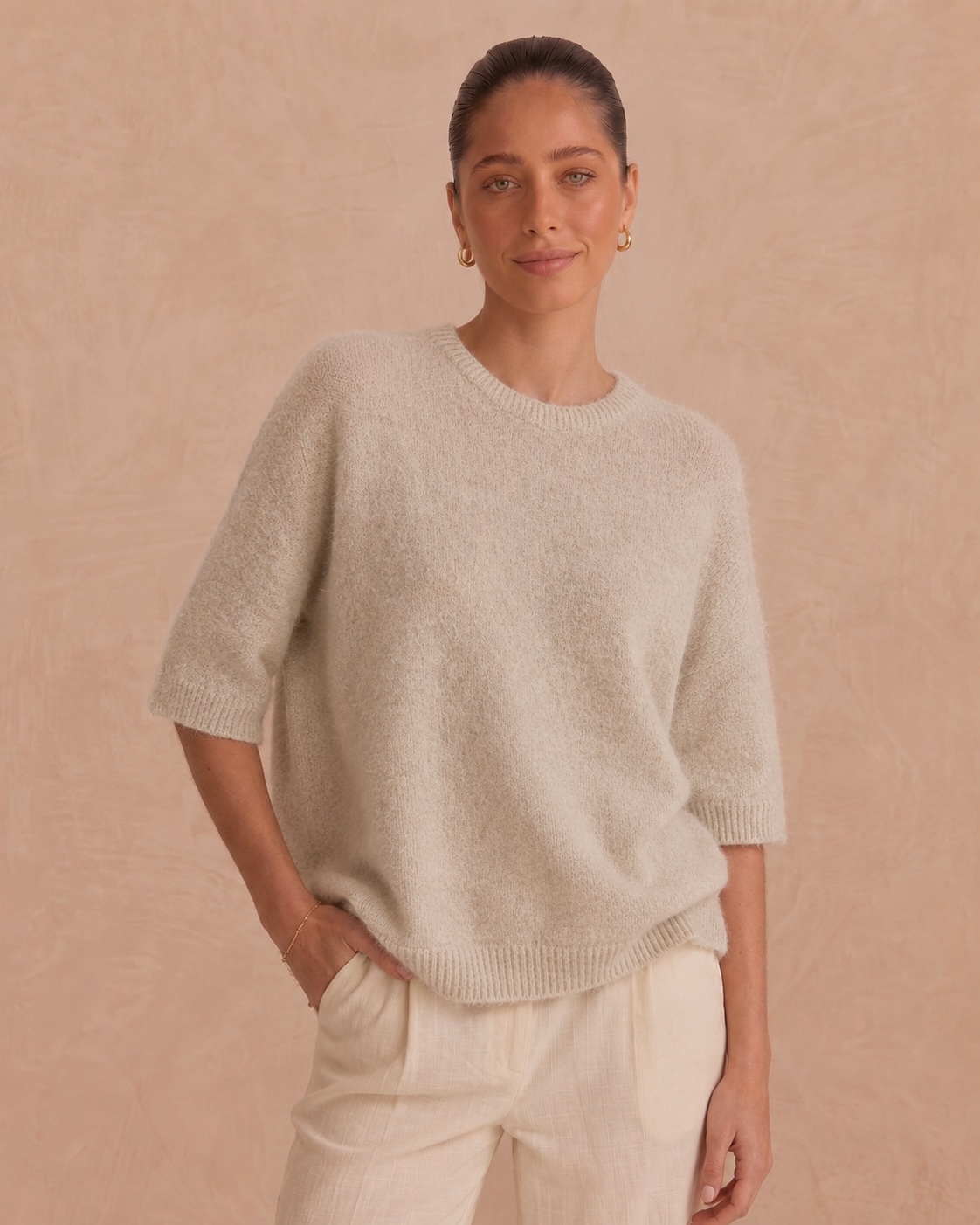 Lottie beige sleeve alpaca jumper