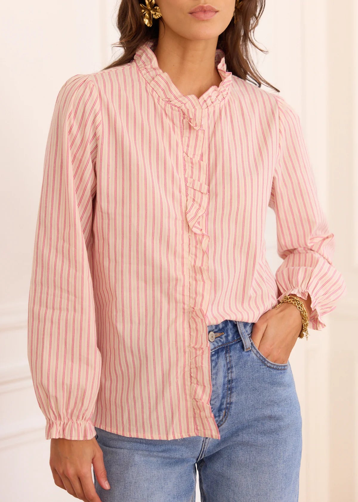 Simone pink striped cotton blouse