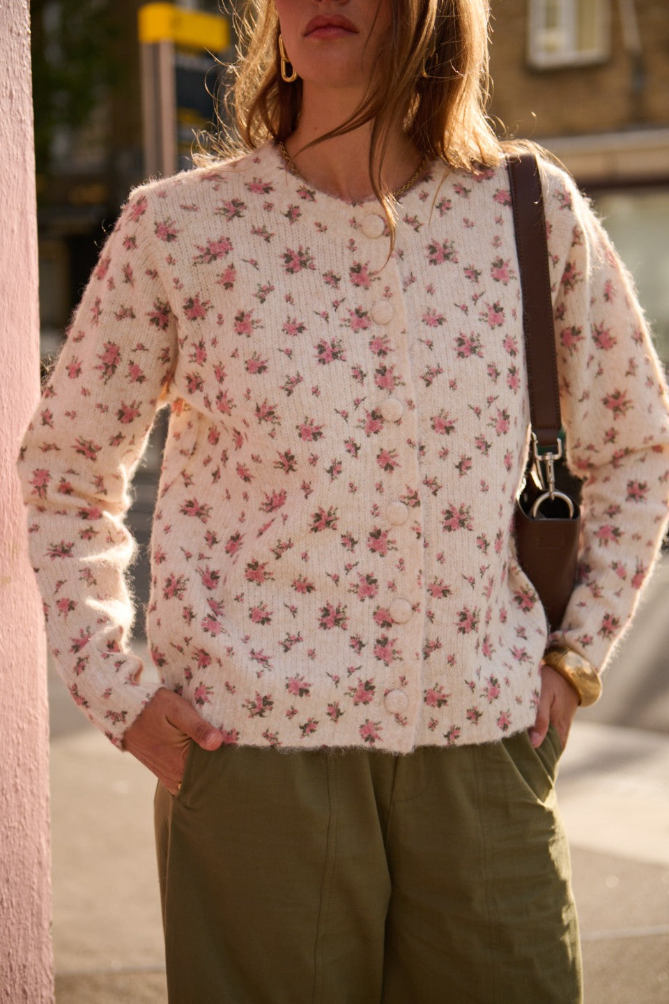 Amelia pink floral button cardigan