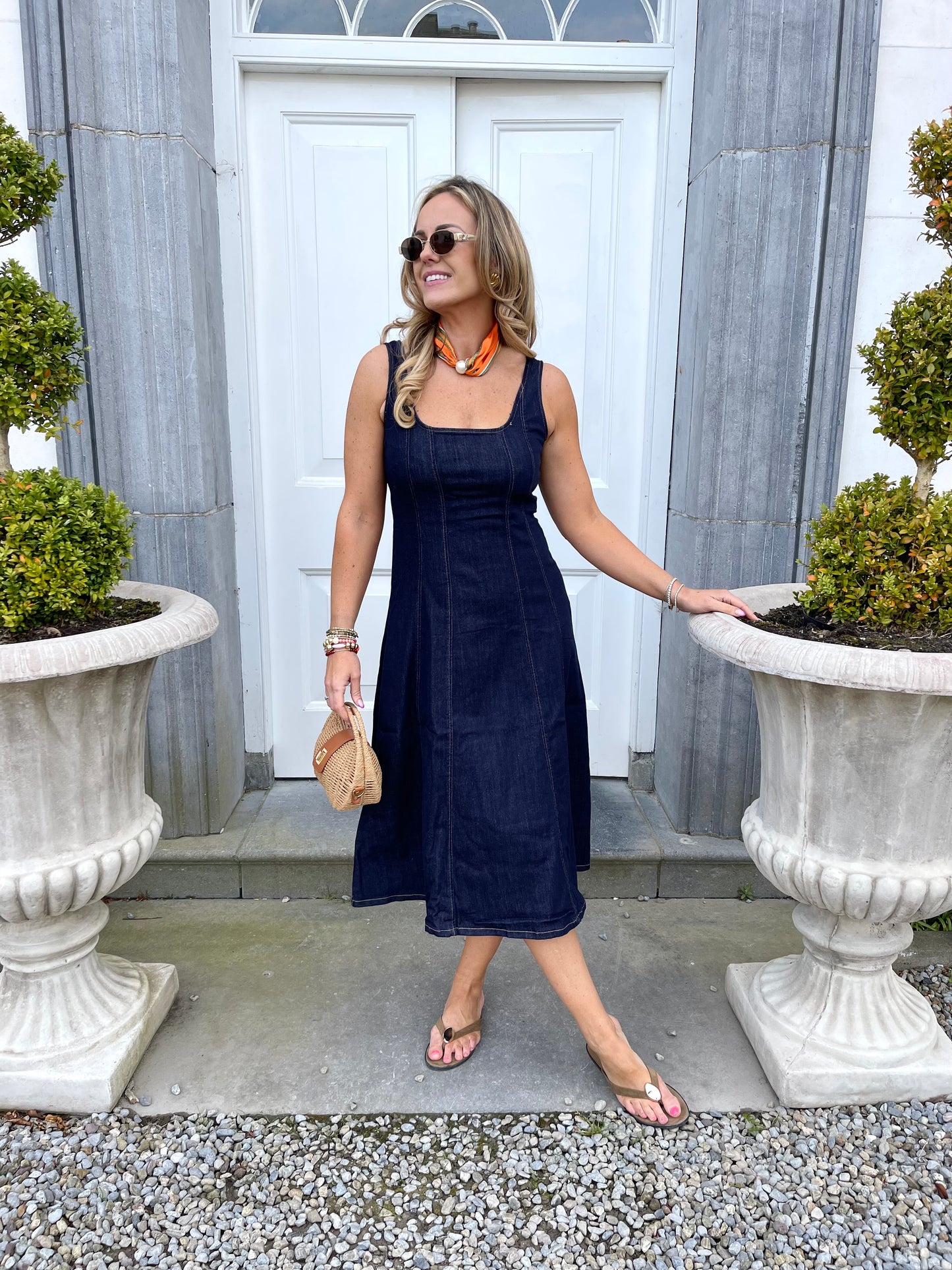 Anna dark denim square neck dress